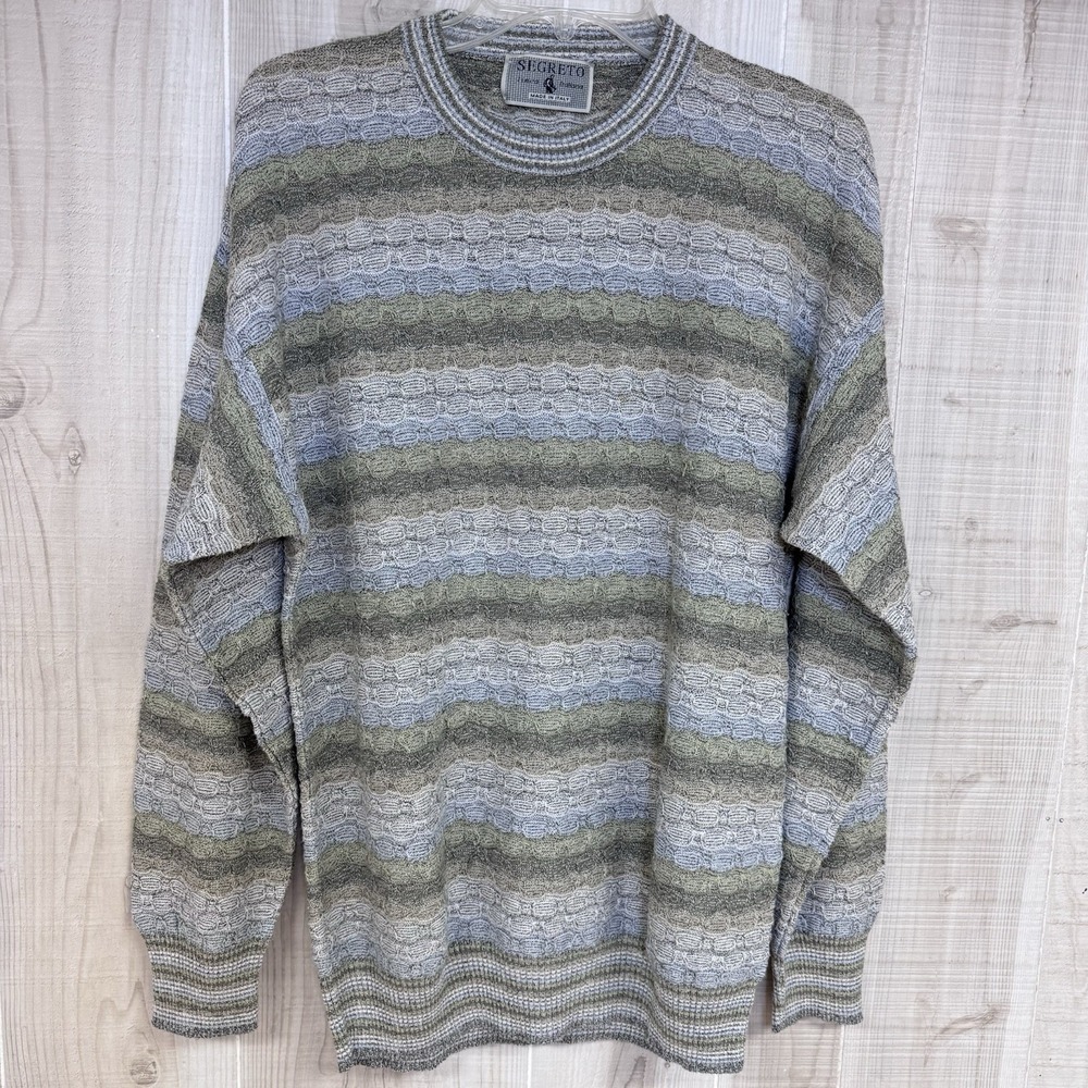 VTG‎ Segreto Knit Sweater Mens (32) Acrylic cotton Geometric Multicolor Grandpa